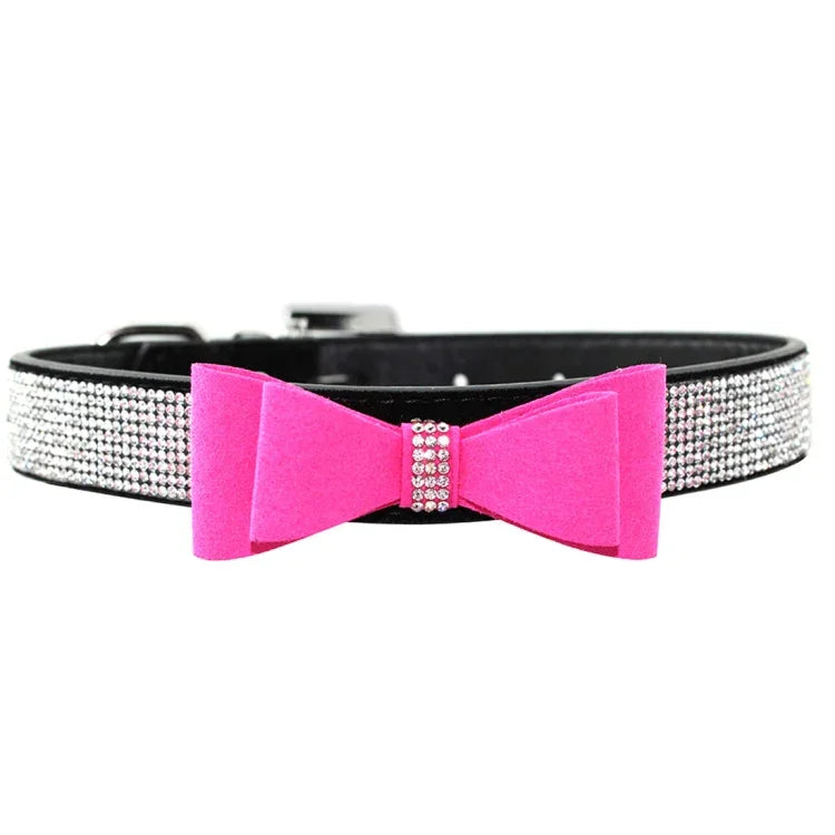 Beflocktes, diamantbesetztes Schleifenhalsband für Haustiere, Hundehalsband, Größe: S, 1,5 x 37 cm, Größe: S