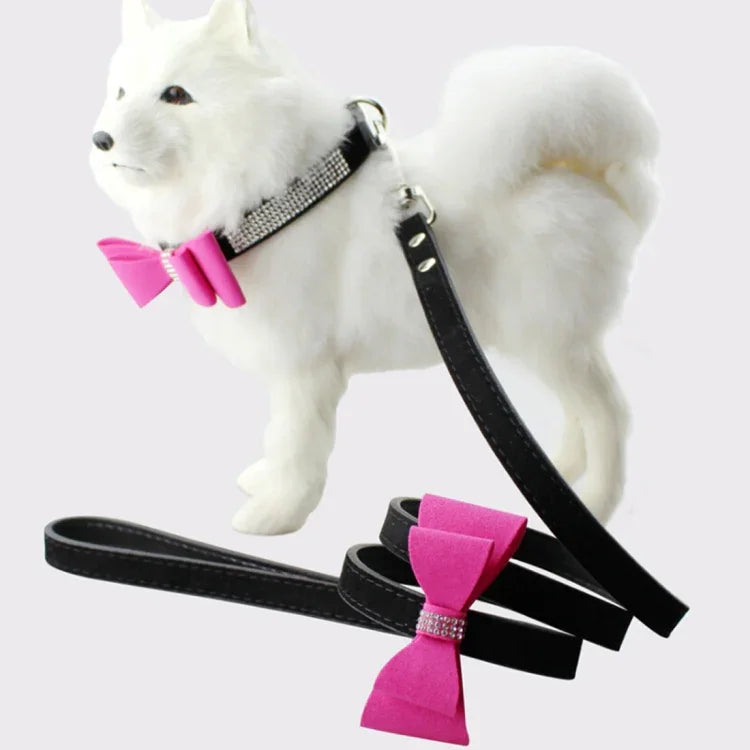 Beflocktes, diamantbesetztes Schleifenhalsband für Haustiere, Hundehalsband, Größe: S, 1,5 x 37 cm, Größe: S