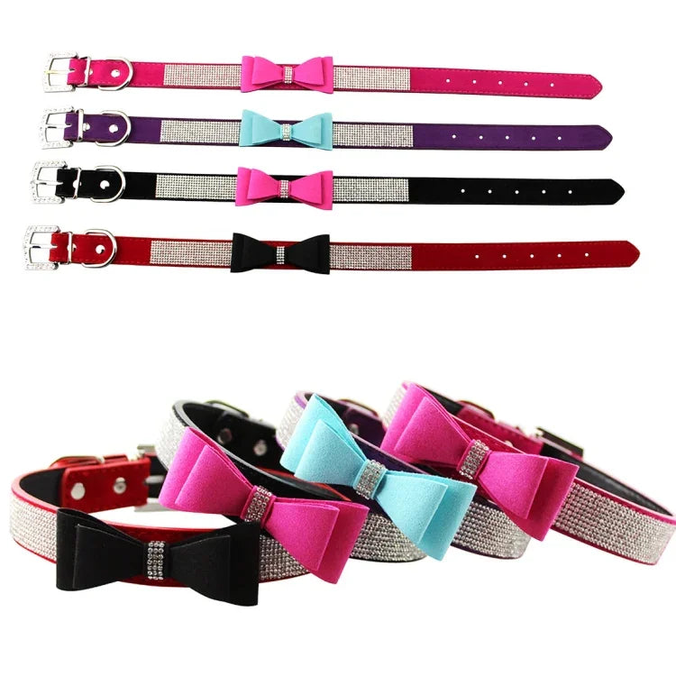 Beflocktes, diamantbesetztes Schleifenhalsband für Haustiere, Hundehalsband, Größe: S, 1,5 x 37 cm, Größe: S