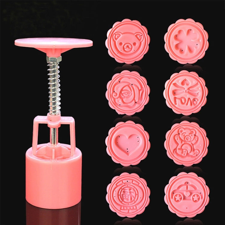 DIY Fondant-Kuchenform, Keks-Ausstechformen, Backwerkzeuge mit 8 runden Cartoon-Mustern, 8 runden Cartoon-Mustern (Pink)