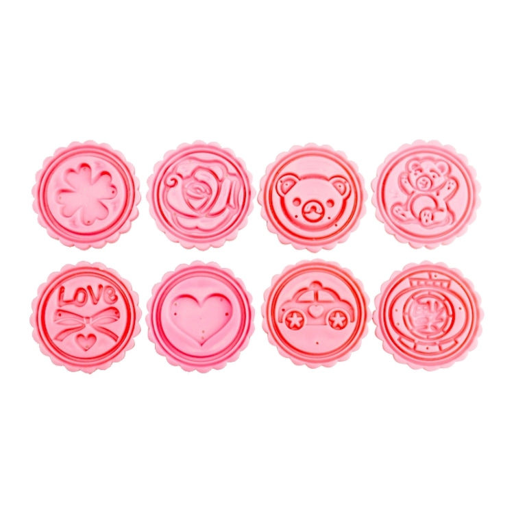 DIY Fondant-Kuchenform, Keks-Ausstechformen, Backwerkzeuge mit 8 runden Cartoon-Mustern, 8 runden Cartoon-Mustern (Pink)