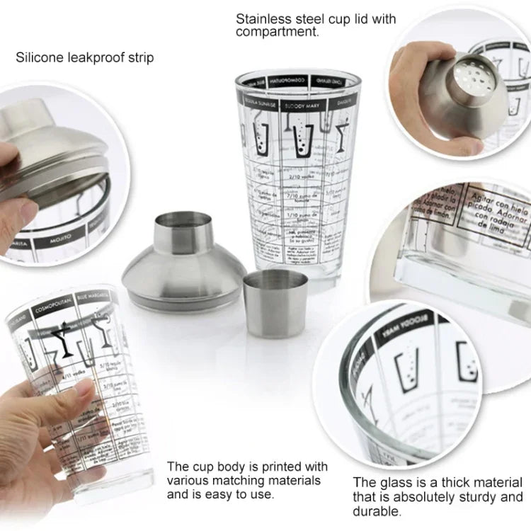 Edelstahl Glas Cocktail-Shaker-Werkzeuge Milchtee-Becher mit Skala, Fassungsvermögen: 450 ml, 450 ml Cocktail-Shaker