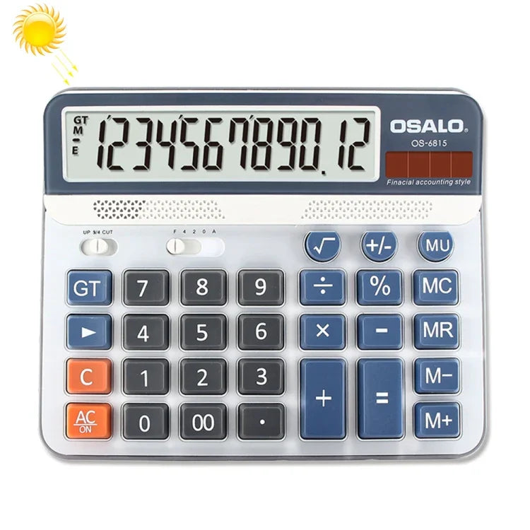 OSALO OS-6815 12-stelliger Tischrechner Solarenergie Dual Power Rechner, OS-6815