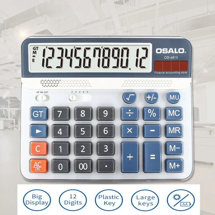 OSALO OS-6815 12-stelliger Tischrechner Solarenergie Dual Power Rechner, OS-6815