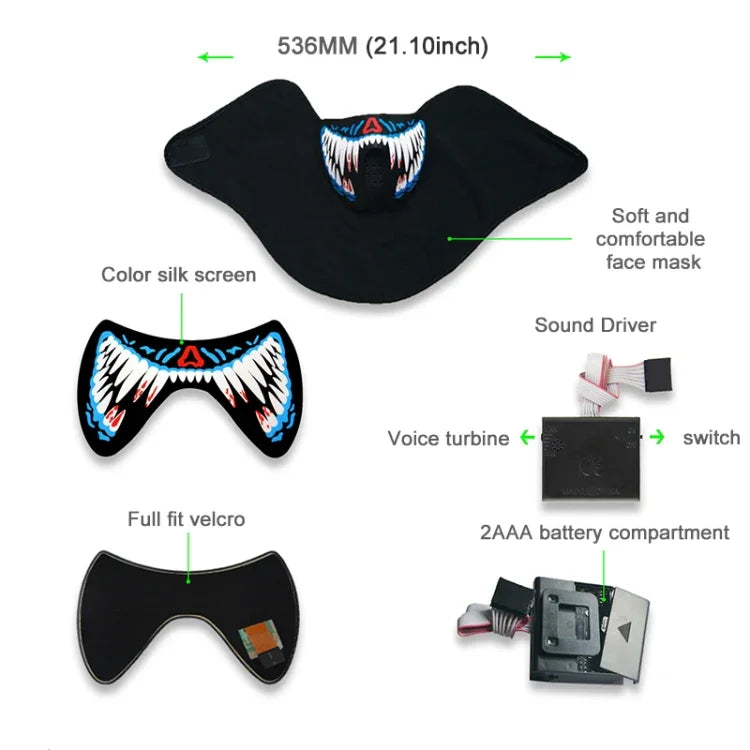 FG-MA-02 Halloween Maske Sprachsteuerung LED Kaltlicht Terror Cosplay Maske, FG-MA-02