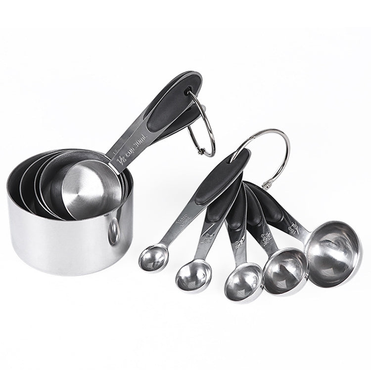 kn650 10-in-1 Edelstahl Messlöffel Kuchenform Backwerkzeug-Set, 10-in-1 Messlöffel (Schwarz)