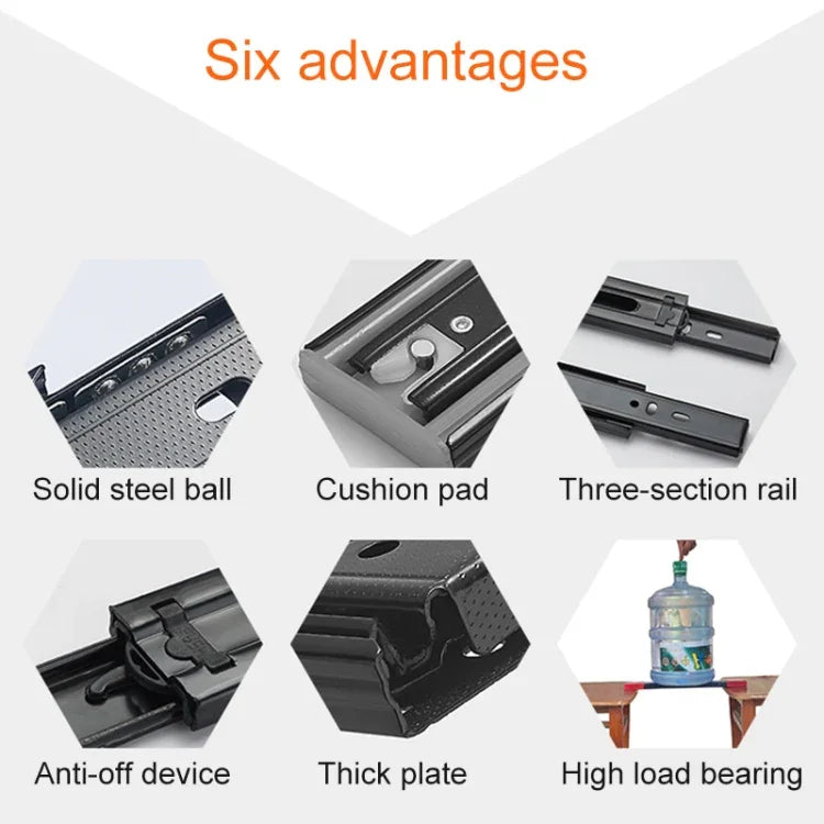 16 inches 3-section Mute Stainless Steel Sliding Drawer Slides Ball Slide Rail Length: 40cm, 16 inches