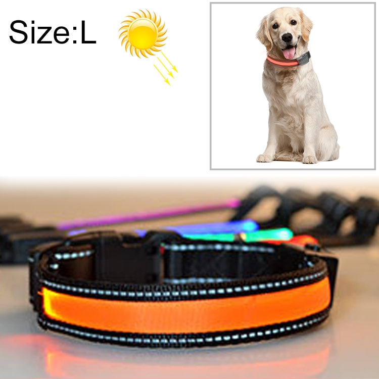Solarbetriebenes LED-Lichthalsband mit USB-Ladefunktion für mittelgroße und große Hunde, Halsumfang: L (50–60 cm), Größe: L