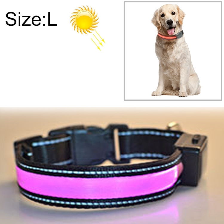 Solarbetriebenes LED-Lichthalsband mit USB-Ladefunktion für mittelgroße und große Hunde, Halsumfang: L (50–60 cm), Größe: L