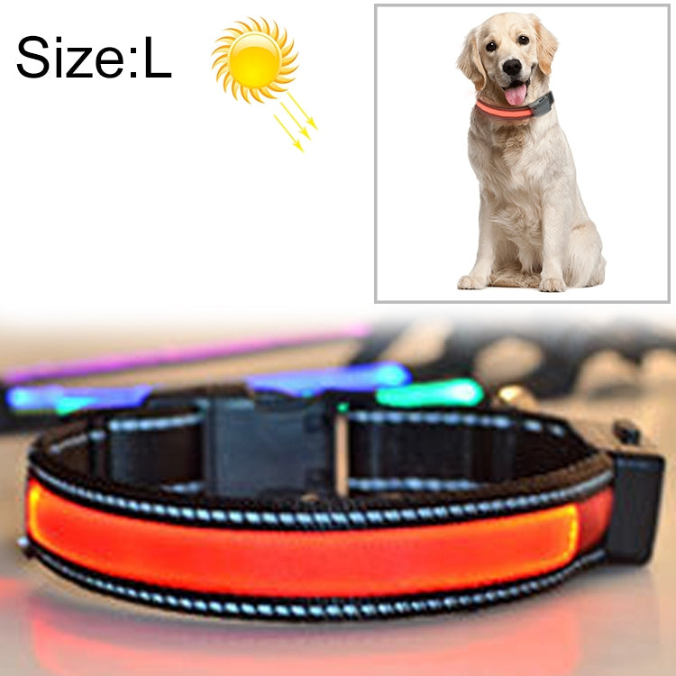 Solarbetriebenes LED-Lichthalsband mit USB-Ladefunktion für mittelgroße und große Hunde, Halsumfang: L (50–60 cm), Größe: L