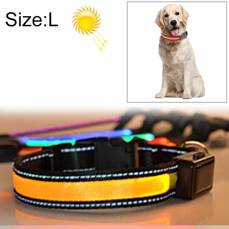 Solarbetriebenes LED-Lichthalsband mit USB-Ladefunktion für mittelgroße und große Hunde, Halsumfang: L (50–60 cm), Größe: L