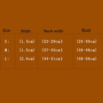 Size chart for breathable dog chest strap, showing measurements for S, M, and L sizes.