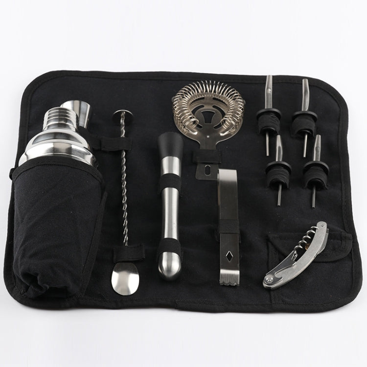12-in-1 Edelstahl Wein-Cocktail-Shaker-Werkzeugset mit Stofftasche, Kapazität: 550ml, 550ml