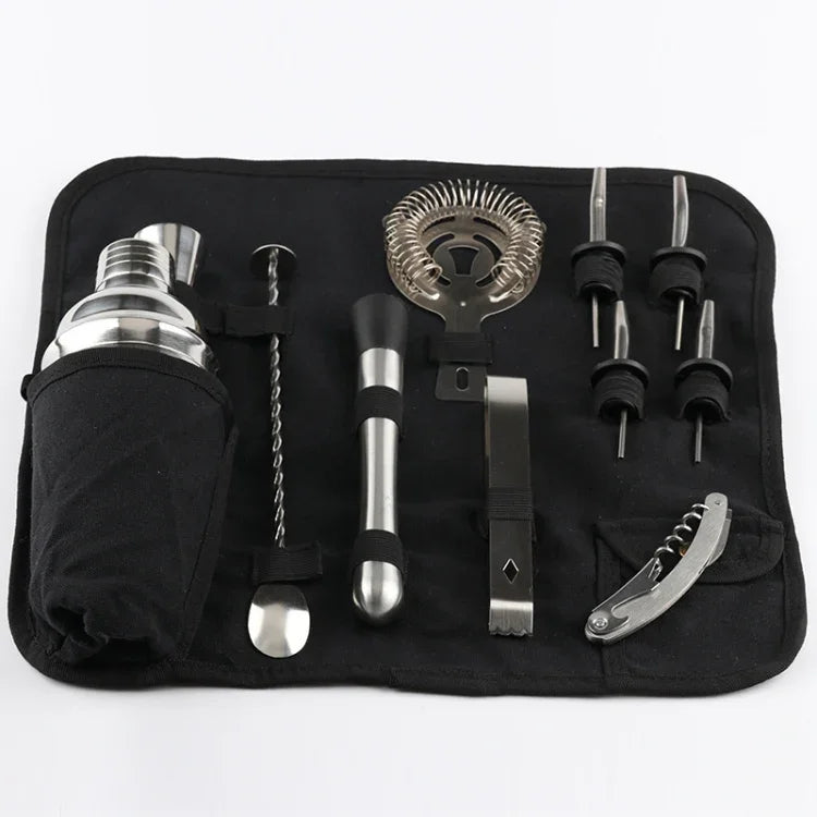 12-in-1 Edelstahl Wein-Cocktail-Shaker-Set mit Stoffbeutel, Kapazität: 750 ml