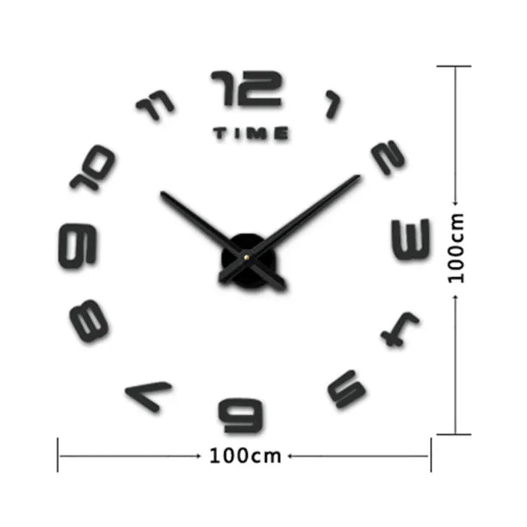 Schlafzimmer-Home-Office-Dekoration Moderner rahmenloser großer DIY-3D-Spiegel-Wandaufkleber Geräuschlose Uhr, Größe: 100 * 100 cm, 3M007 (Schwarz), 3M007 (Silber)
