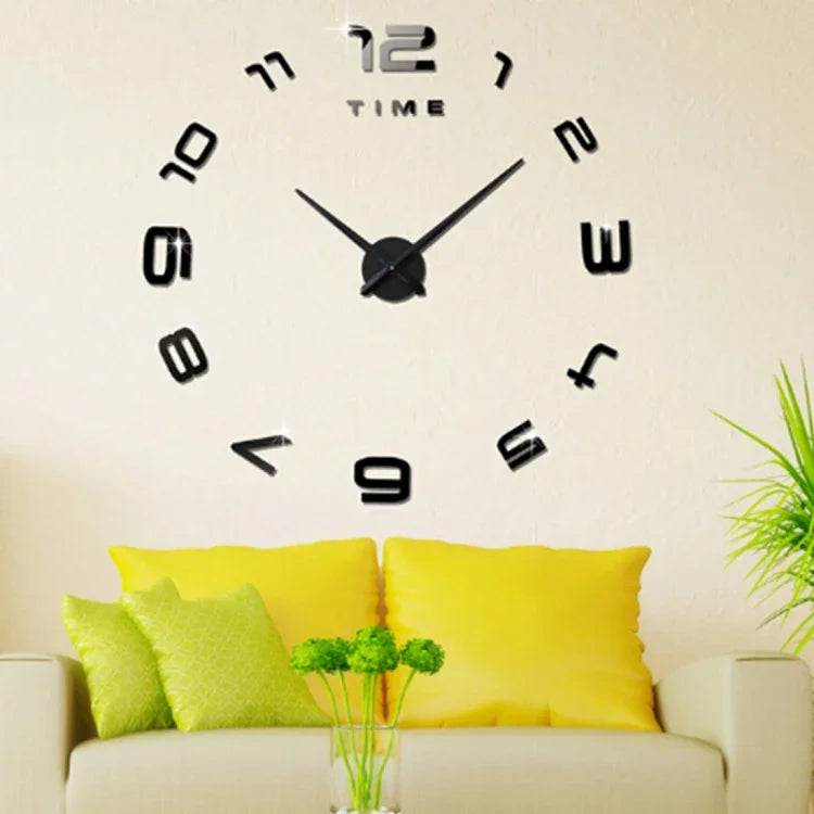 Schlafzimmer-Home-Office-Dekoration Moderner rahmenloser großer DIY-3D-Spiegel-Wandaufkleber Geräuschlose Uhr, Größe: 100 * 100 cm, 3M007 (Schwarz), 3M007 (Silber)