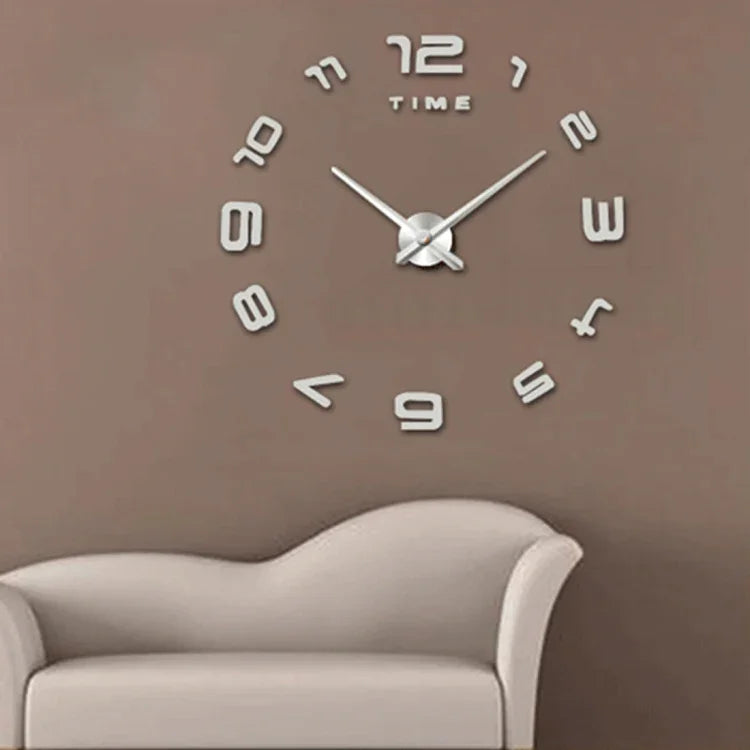 Schlafzimmer-Home-Office-Dekoration Moderner rahmenloser großer DIY-3D-Spiegel-Wandaufkleber Geräuschlose Uhr, Größe: 100 * 100 cm, 3M007 (Schwarz), 3M007 (Silber)