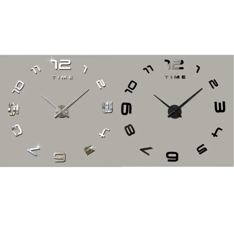 Schlafzimmer-Home-Office-Dekoration Moderner rahmenloser großer DIY-3D-Spiegel-Wandaufkleber Geräuschlose Uhr, Größe: 100 * 100 cm, 3M007 (Schwarz), 3M007 (Silber)