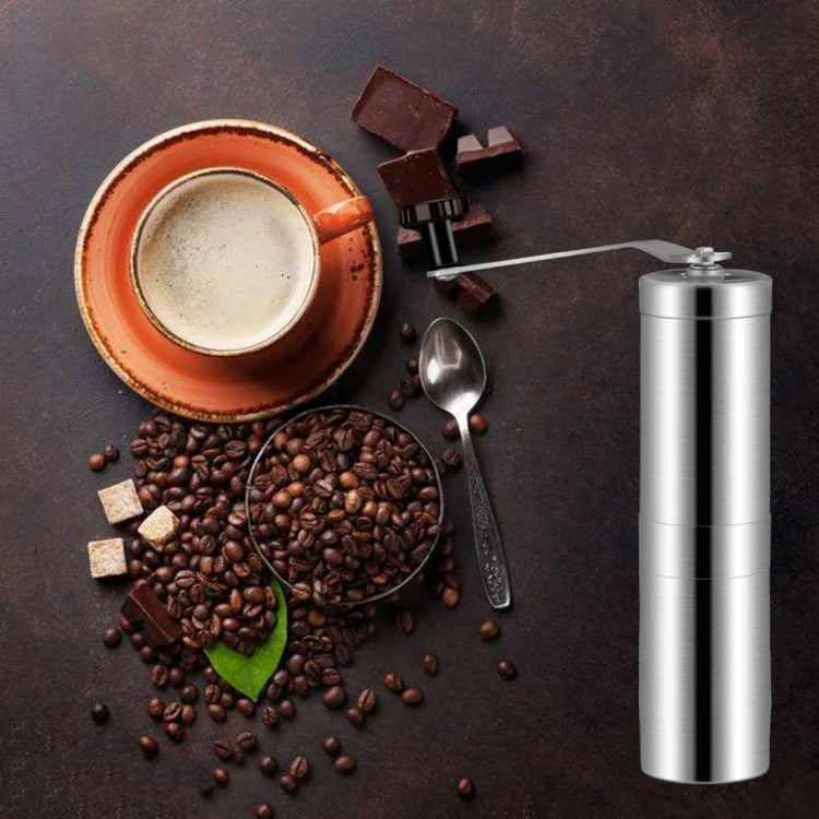 Tragbare, manuelle Kaffeebohnenmühle mit konischem Mahlwerk aus Edelstahl, Fassungsvermögen: 40 g