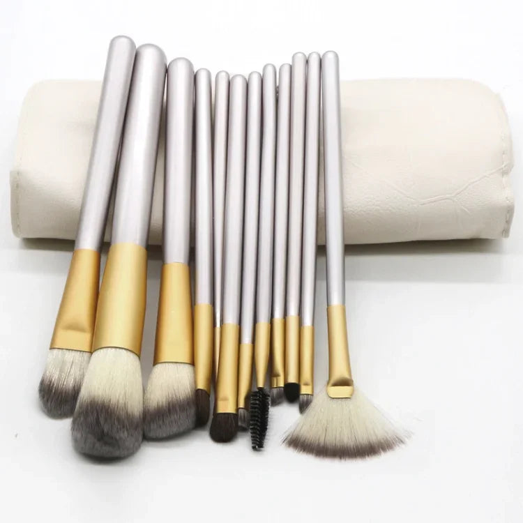 12-in-1-Set hochwertiger beiger Make-up-Pinsel, Größe: 22 x 29 cm