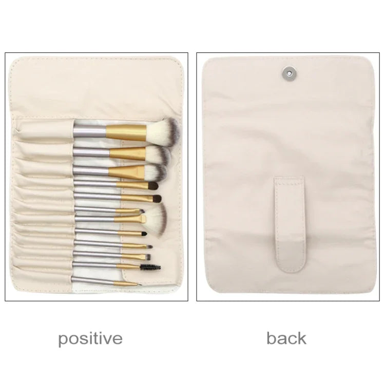 12-in-1-Set hochwertiger beiger Make-up-Pinsel, Größe: 22 x 29 cm