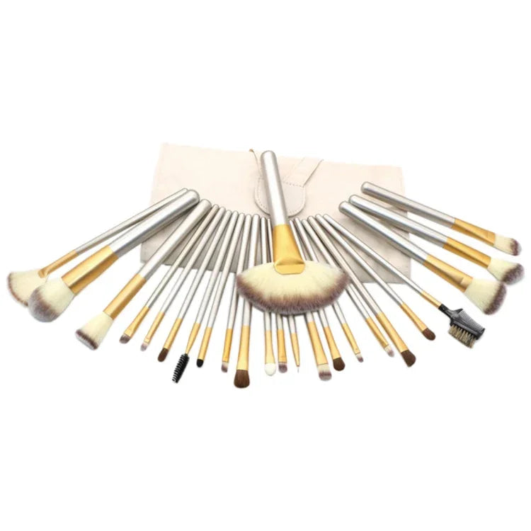 Hochwertiges 24-in-1-Make-up-Pinselset in Beige, Größe: 25,4 x 52,6 cm