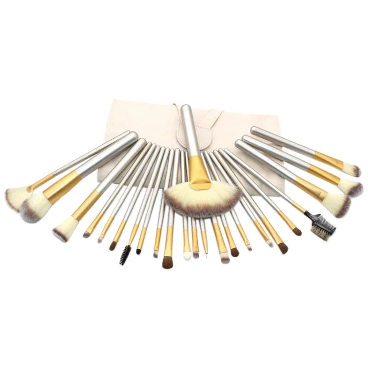 Hochwertiges 24-in-1-Make-up-Pinselset in Beige, Größe: 25,4 x 52,6 cm