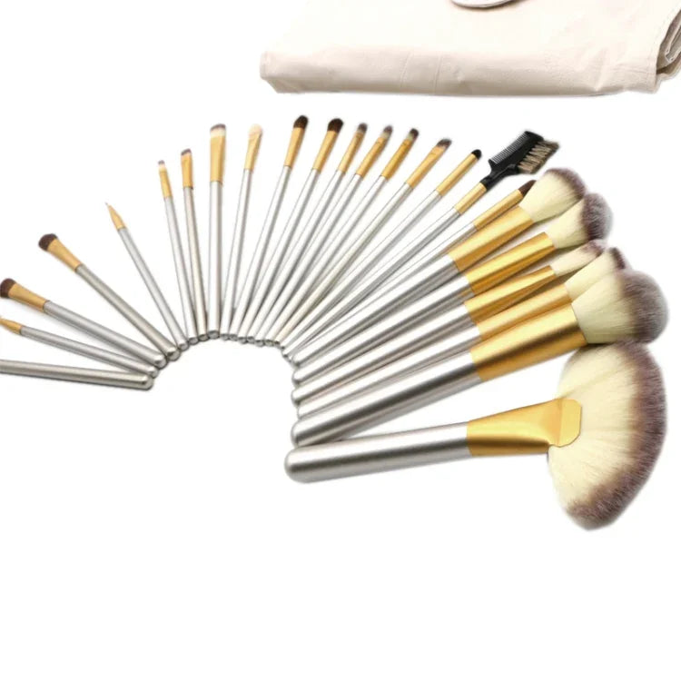 Hochwertiges 24-in-1-Make-up-Pinselset in Beige, Größe: 25,4 x 52,6 cm