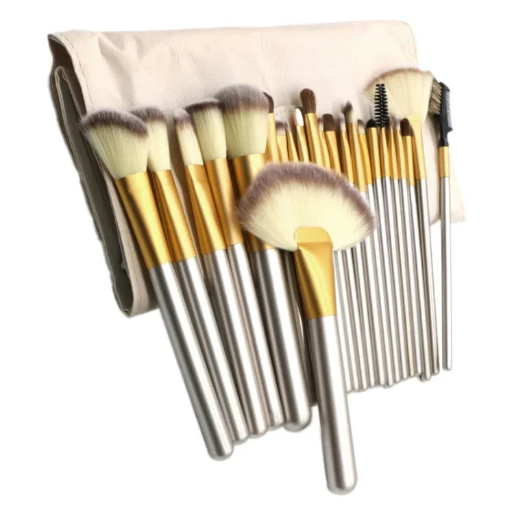 Hochwertiges 24-in-1-Make-up-Pinselset in Beige, Größe: 25,4 x 52,6 cm