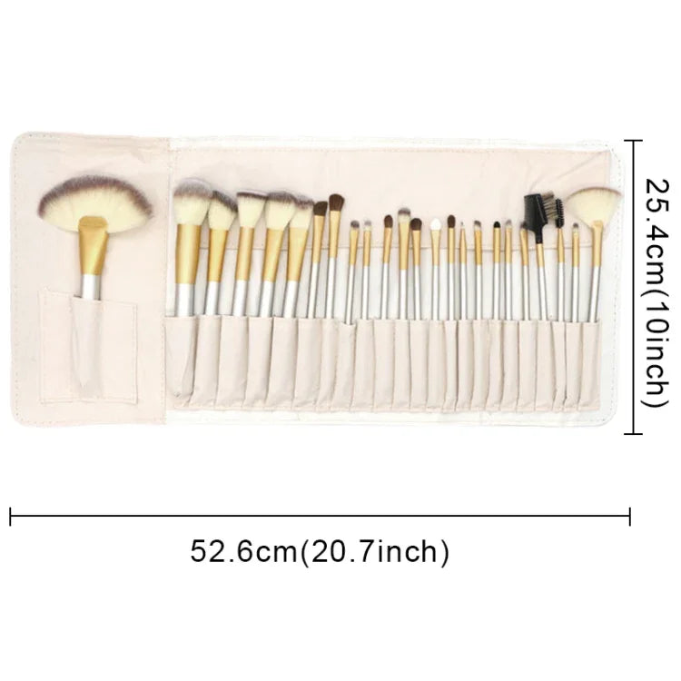 Hochwertiges 24-in-1-Make-up-Pinselset in Beige, Größe: 25,4 x 52,6 cm