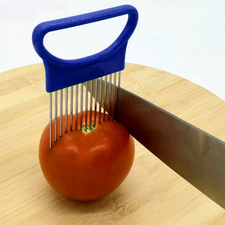 Edelstahl-Gemüse-Zwiebelschneiderhalter Fleisch-Nadel Küchenwerkzeuge, Grün, Blau, Weiß