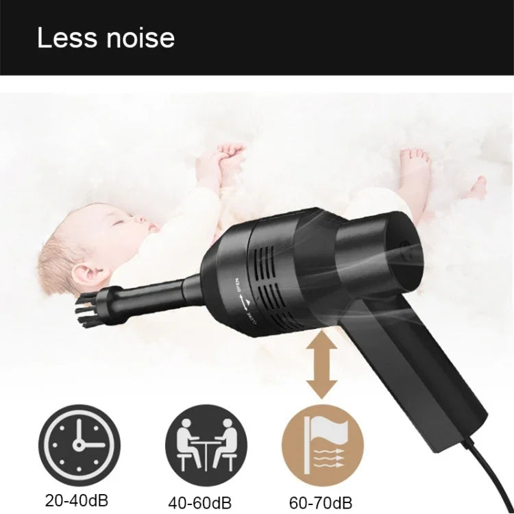 HK-6019A 3,5W Tragbarer USB-Sauger mit leistungsstarker Saugdüse für Computertastaturen, Staubfänger, Handstaubsauger-Reinigungsset für Laptops, PCs und Haustiere, USB-Kabellänge: 1,8 m, DC 5V (Schwarz)