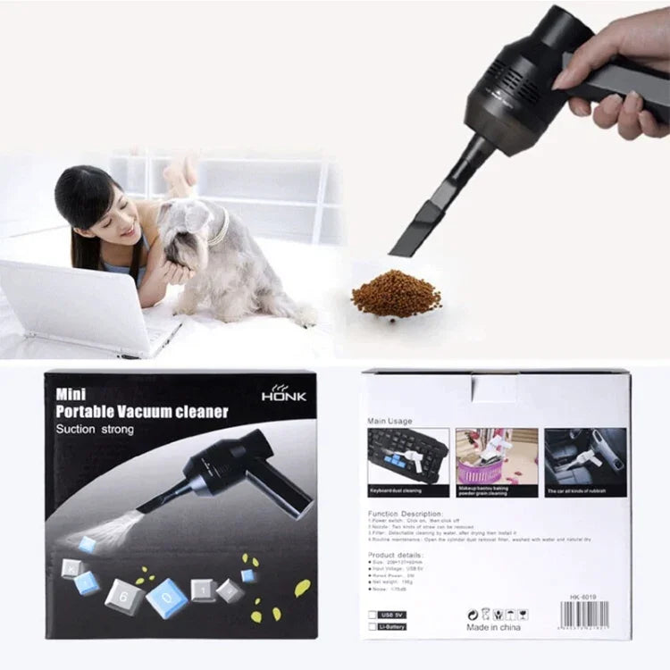 HK-6019A 3,5W Tragbarer USB-Sauger mit leistungsstarker Saugdüse für Computertastaturen, Staubfänger, Handstaubsauger-Reinigungsset für Laptops, PCs und Haustiere, USB-Kabellänge: 1,8 m, DC 5V (Schwarz)