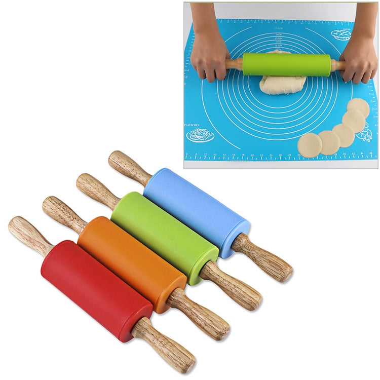 kn055 Silikon-Nudelholz mit massivem Holzgriff, antihaftbeschichtet, zum Herstellen von Teigtaschen, Länge: 23cm, zufällige Farblieferung, 23cm