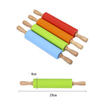 kn055 Backrolle aus massivem Holzgriff mit Silikon, antihaftbeschichtet, für Teig und Knödel, Länge: 29 cm, zufällige Farblieferung, 29 cm