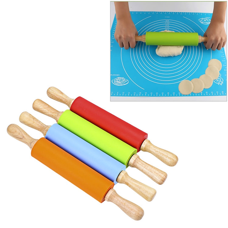 kn055 Silikon-Nudelholz mit massivem Holzgriff, antihaftbeschichtet, für Teig/Knödel, Länge: 38 cm, zufällige Farbauswahl, 38 cm