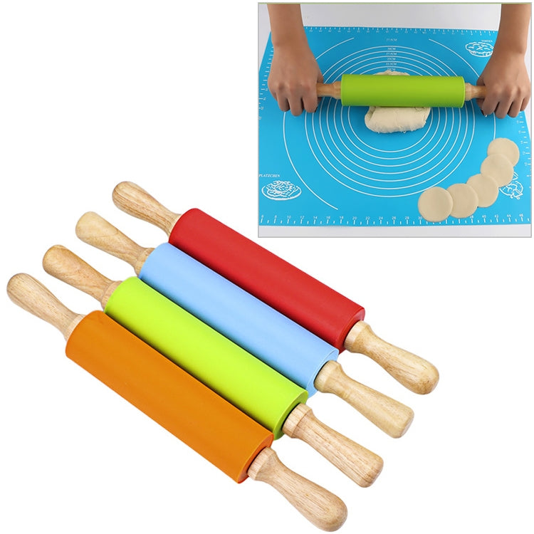 kn055 Backrolle aus massivem Holzgriff mit Silikon, antihaftbeschichtet, für Teig und Knödel, Länge: 43 cm, zufällige Farbauswahl, 43 cm