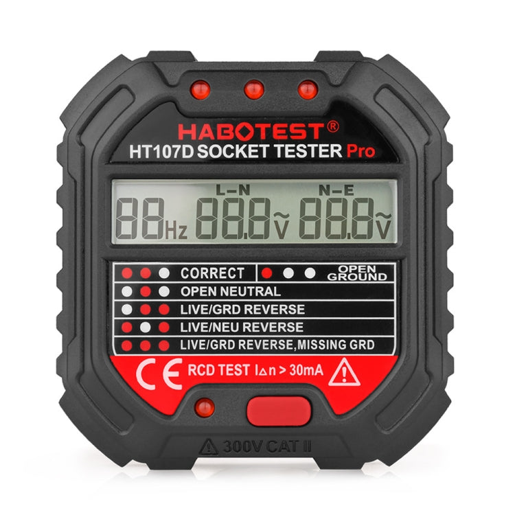 HABOTEST HT107D Multifunktionaler Digitalanzeige Steckdosentester, HT107D (US-Stecker), HT107D (UK-Stecker), HT107D (EU-Stecker)