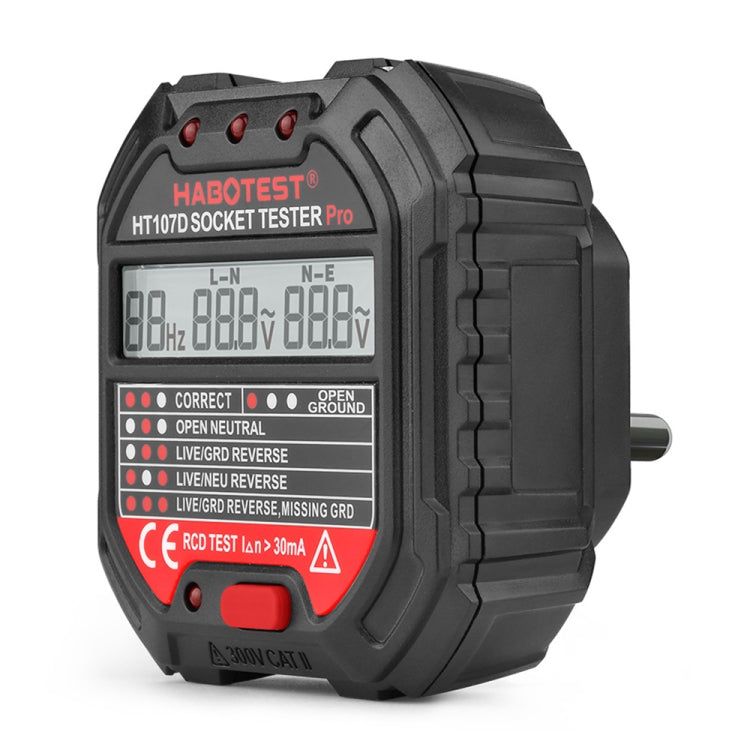 HABOTEST HT107D Multifunktionaler Digitalanzeige Steckdosentester, HT107D (US-Stecker), HT107D (UK-Stecker), HT107D (EU-Stecker)