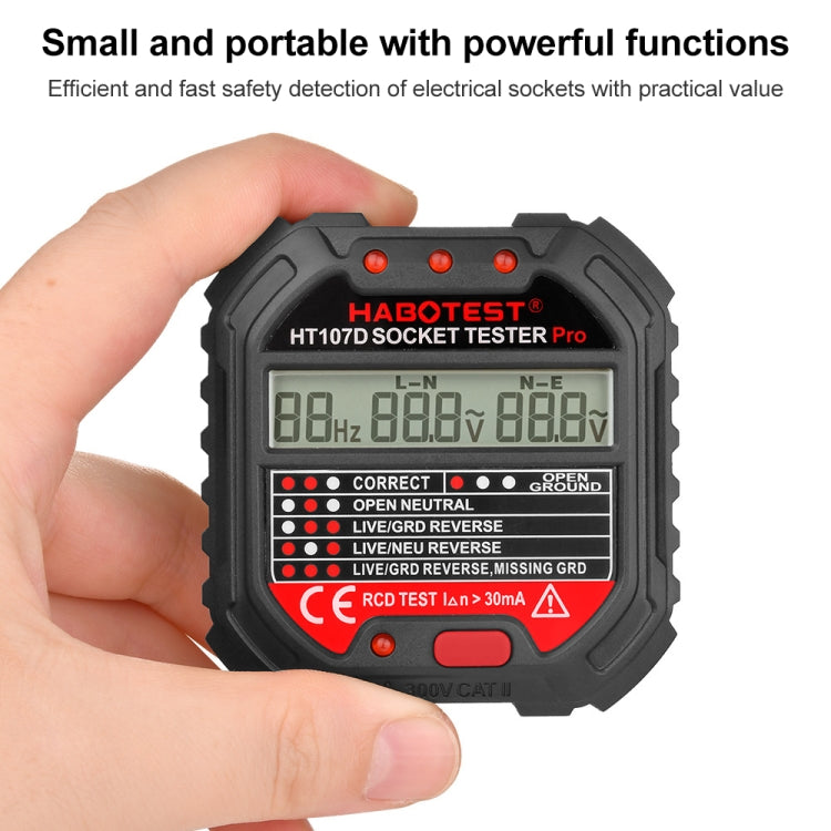 HABOTEST HT107D Multifunktionaler Digitalanzeige Steckdosentester, HT107D (US-Stecker), HT107D (UK-Stecker), HT107D (EU-Stecker)