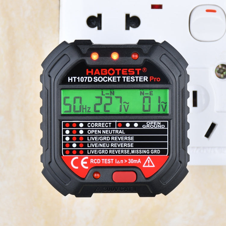 HABOTEST HT107D Multifunktionaler Digitalanzeige Steckdosentester, HT107D (US-Stecker), HT107D (UK-Stecker), HT107D (EU-Stecker)