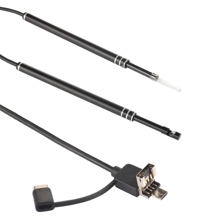 i96 3-in-1 USB Ohr-Endoskop Inspektions HD 0,3MP Kamera Visuelle Ohrenschmalzentfernung für OTG Android Handys & PC & MacBook, 1,85m Kabellänge, 3-in-1 Schwarz 0,3MP