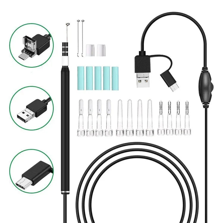 i95 3-in-1 USB Ohr-Endoskop Inspektions HD 0,3MP Kamera Visueller Ohrenschmalz-Entferner für OTG Android-Smartphones & PC & MacBook, 1,75m Kabellänge, 3-in-1 Weiß 0,3MP