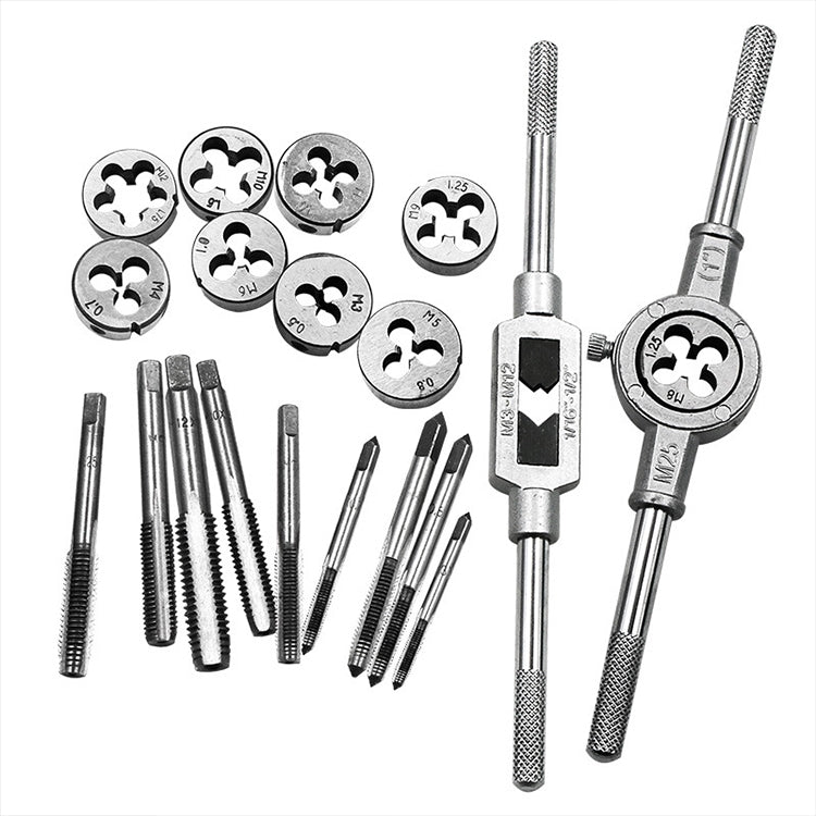 20-teiliges Multi-Spezifikations-Schneideisen- und Gewindebohrer-Set, Hand-Metrischer Gewindeschneid-Windeisen, 20 Stück