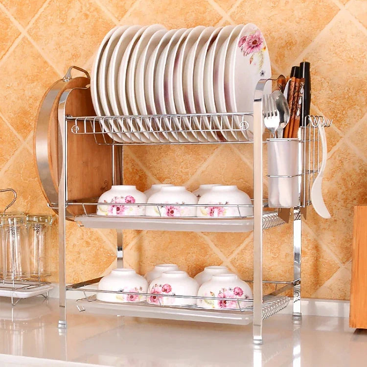 Multifunktionaler Küchenhalter aus Edelstahl, dreilagig, blumenförmig, zum Aufhängen von Schüsseln und Geschirr.