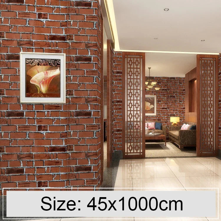 Kaffee-Ziegel Kreative 3D Steinziegel-Dekoration Tapetenaufkleber Schlafzimmer Wohnzimmer Wand Wasserdichte Tapetenrolle, Größe: 45 x 1000 cm, Kaffee-Ziegel