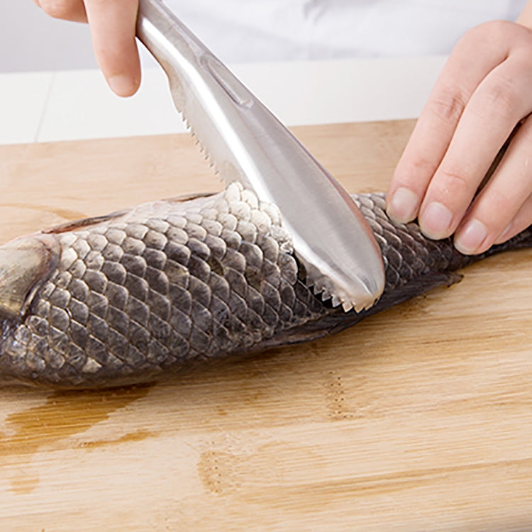 Küchenhelfer Edelstahl beidseitig gezahnt Fischschaber Fischschuppen Hobelmesser, 22,5x3cm