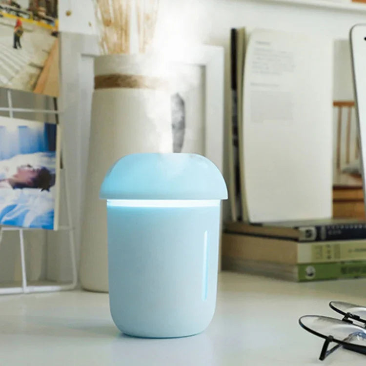 3-in-1 Multifunktions-Luftbefeuchter in Pilzform mit USB-Ladefunktion, Ultraschall-Aromatherapie, Kaltnebel und erweitertem USB-Anschluss