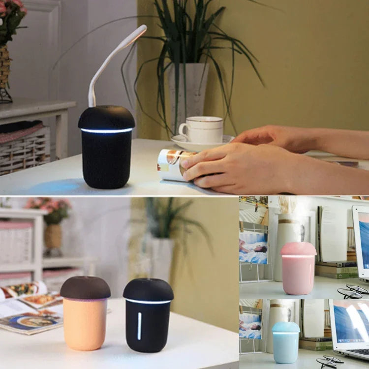3-in-1 Multifunktions-Luftbefeuchter in Pilzform mit USB-Ladefunktion, Ultraschall-Aromatherapie, Kaltnebel und erweitertem USB-Anschluss