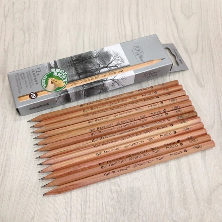 12 Stück Zeichen- und Skizzierstifte aus Holz, angespitzt, HB, Kunstgraphitstifte, HB